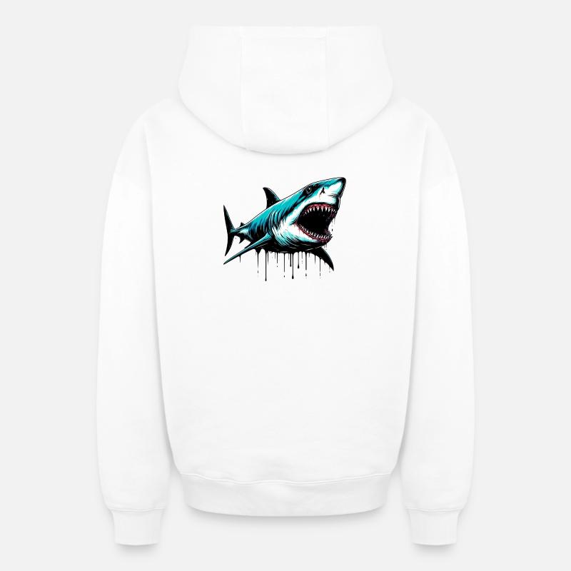Requin - Sweat à capuche unisexe zippé oversize épais SPREAD - blanc