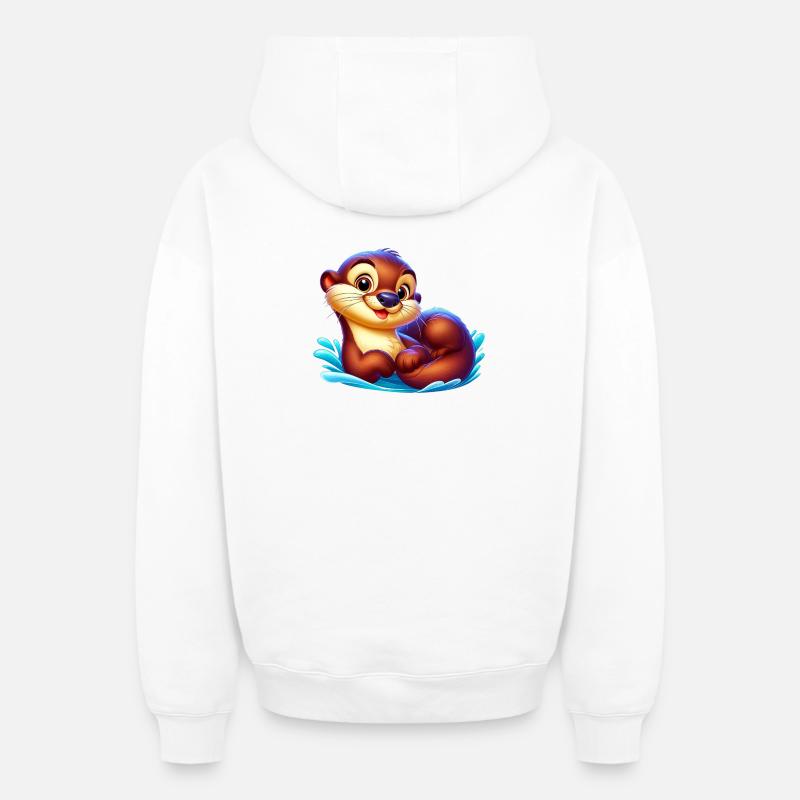 Loutre - Sweat à capuche unisexe zippé oversize épais SPREAD - blanc