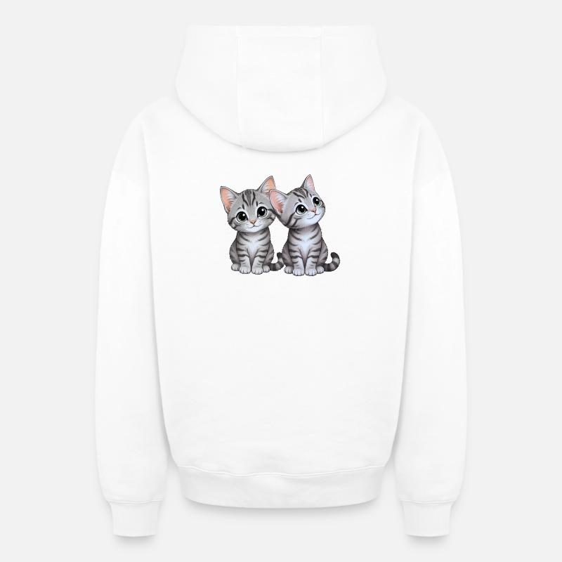 Frères et sœurs chatons - Sweat à capuche unisexe zippé oversize épais SPREAD - blanc