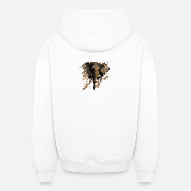éléphant - Sweat à capuche unisexe zippé oversize épais SPREAD - blanc