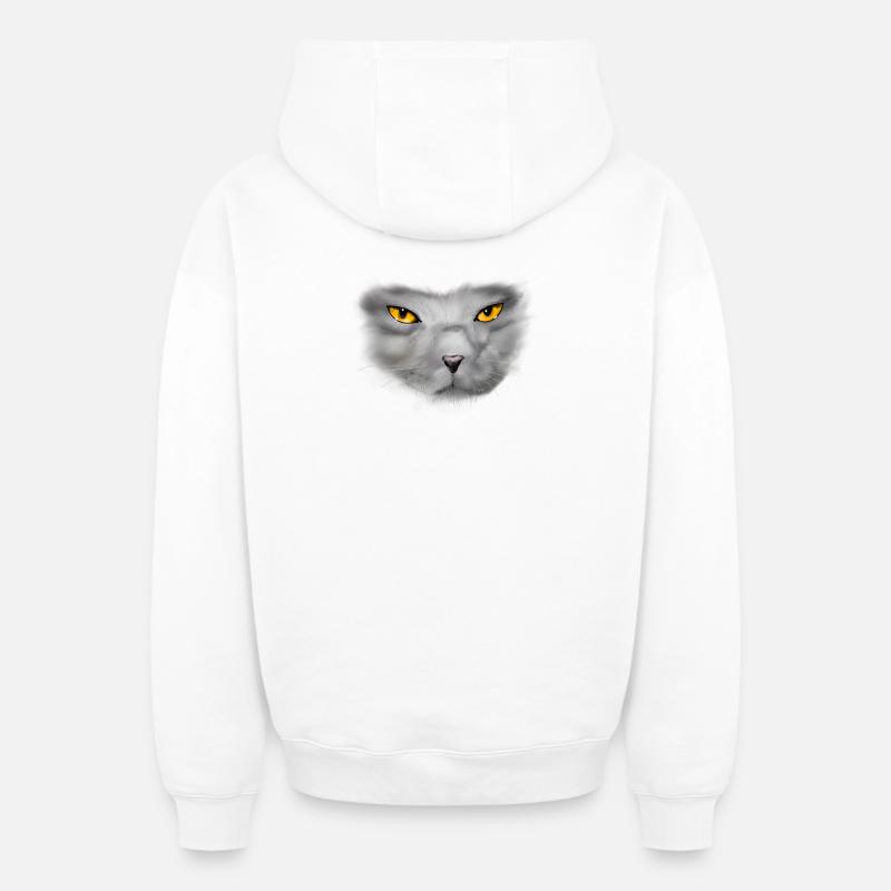 chat - Sweat à capuche unisexe zippé oversize épais SPREAD - blanc