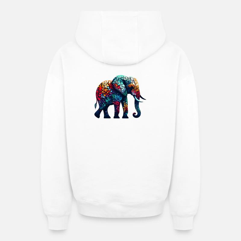 Éléphant - Sweat à capuche unisexe zippé oversize épais SPREAD - blanc