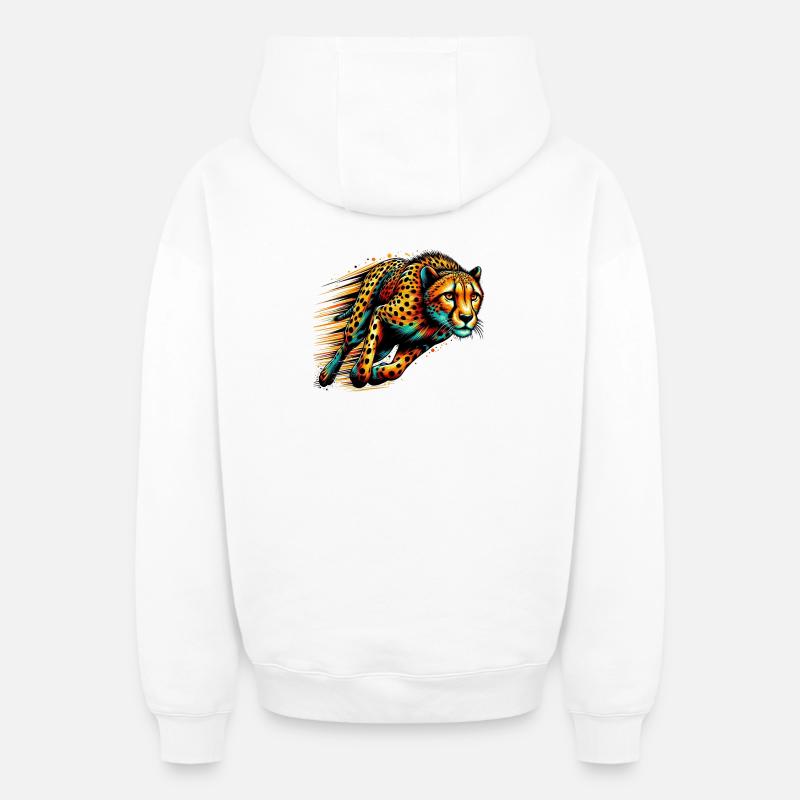 Guépard - Sweat à capuche unisexe zippé oversize épais SPREAD - blanc
