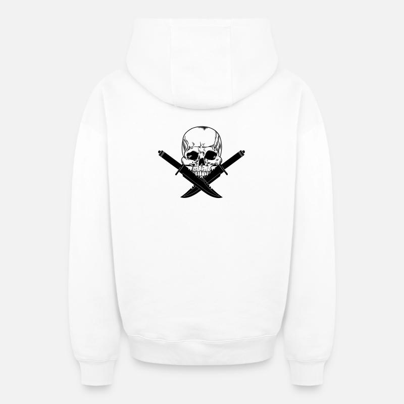 Crâne croisé avec deux couteaux - Sweat à capuche unisexe zippé oversize épais SPREAD - blanc