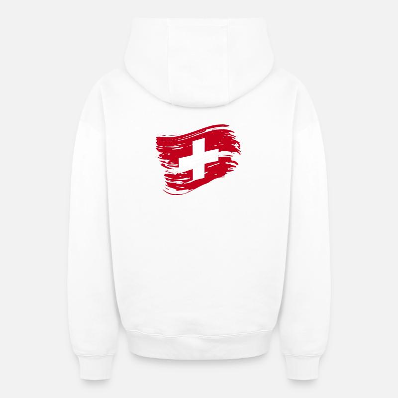 Drapeau suisse - Drapeau suisse - Sweat à capuche unisexe zippé oversize épais SPREAD - blanc