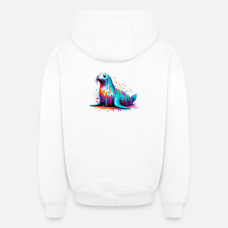 Phoque - Sweat à capuche unisexe zippé oversize épais SPREAD - blanc