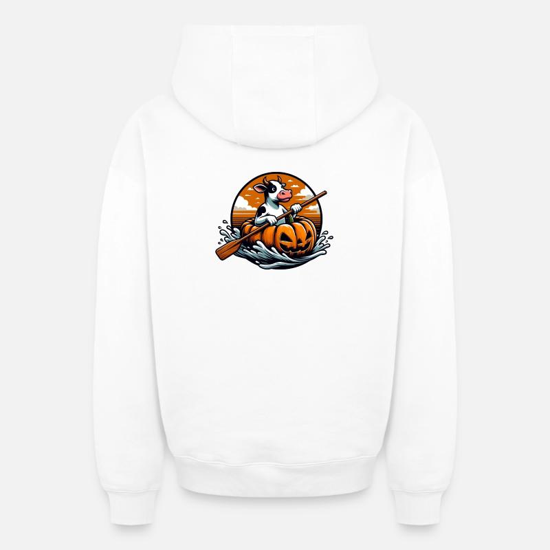 Citrouille Vache pagayant - Sweat à capuche unisexe zippé oversize épais SPREAD - blanc