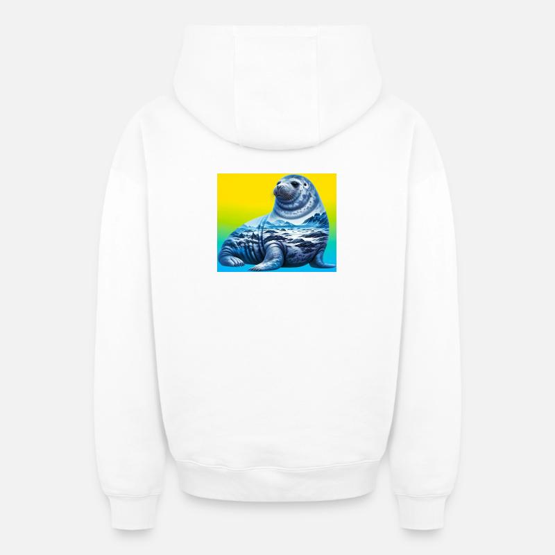 Phoque - Sweat à capuche unisexe zippé oversize épais SPREAD - blanc