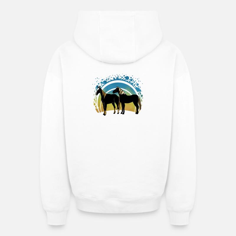 Chevaux - Sweat à capuche unisexe zippé oversize épais SPREAD - blanc