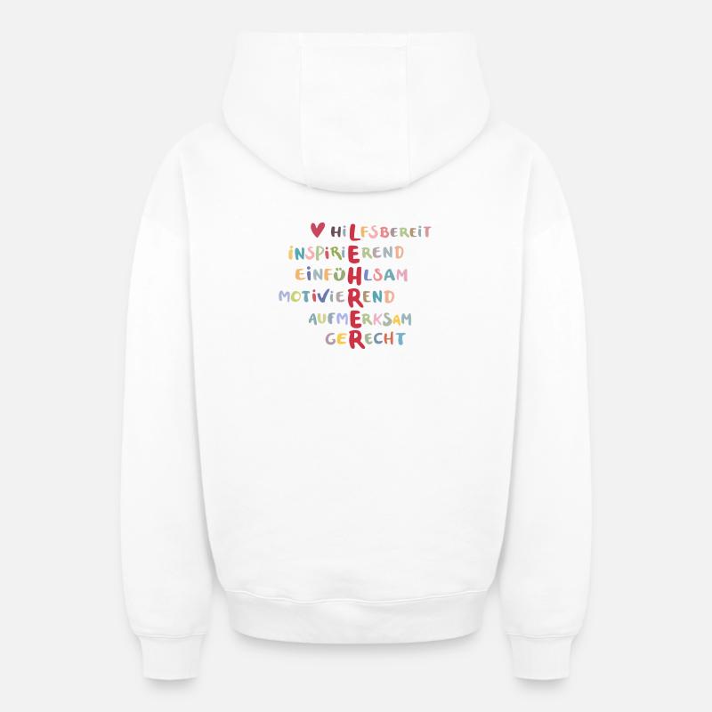 Farbenfrohe Werte Collage – Hilfsbereit - Oversized Heavyweight Unisex Zip Hoodie - Weiß