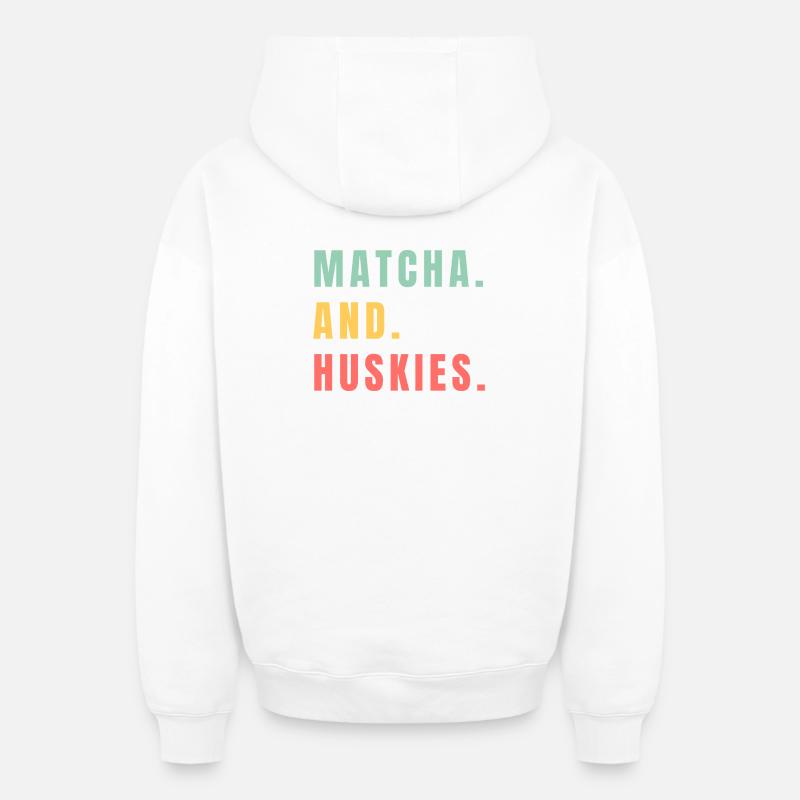 MATCHA ET HUSKIES - Sweat à capuche unisexe zippé oversize épais SPREAD - blanc
