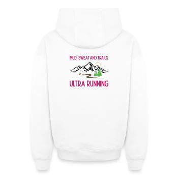 Ultra Running - Mud, Sweat and Trails - Oversized Heavyweight Unisex Zip Hoodie - white - Back - AI Model Male 178 light (178cm)