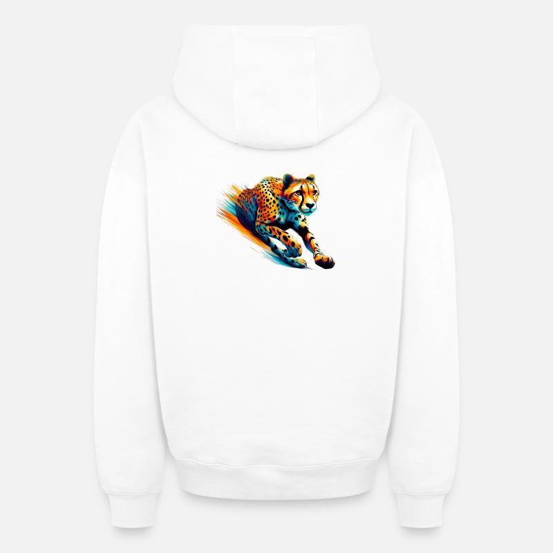 Guépard - Sweat à capuche unisexe zippé oversize épais SPREAD - blanc