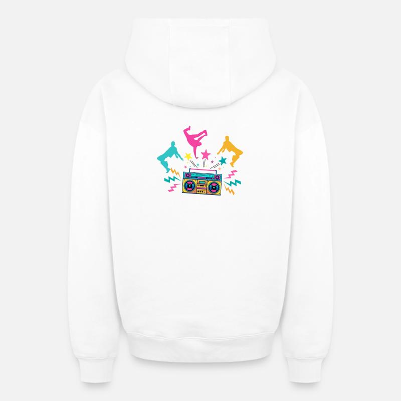 Boombox Neon Dancing Silhouettes - Sweat à capuche unisexe zippé oversize épais SPREAD - blanc