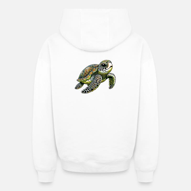 Tortue - Sweat à capuche unisexe zippé oversize épais SPREAD - blanc