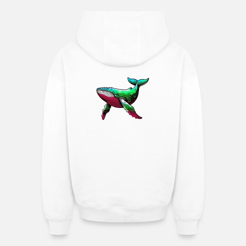 Baleine - Sweat à capuche unisexe zippé oversize épais SPREAD - blanc