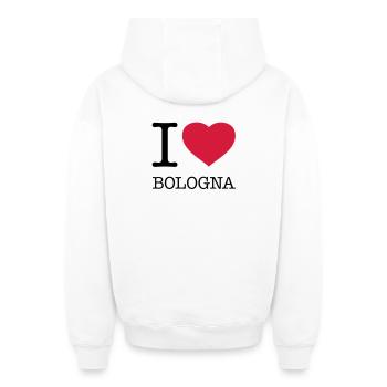 I LOVE BOLOGNE Italie Italien - Sweat à capuche unisexe zippé oversize épais SPREAD - blanc - Dos - AI Model Male 178 light (178cm)