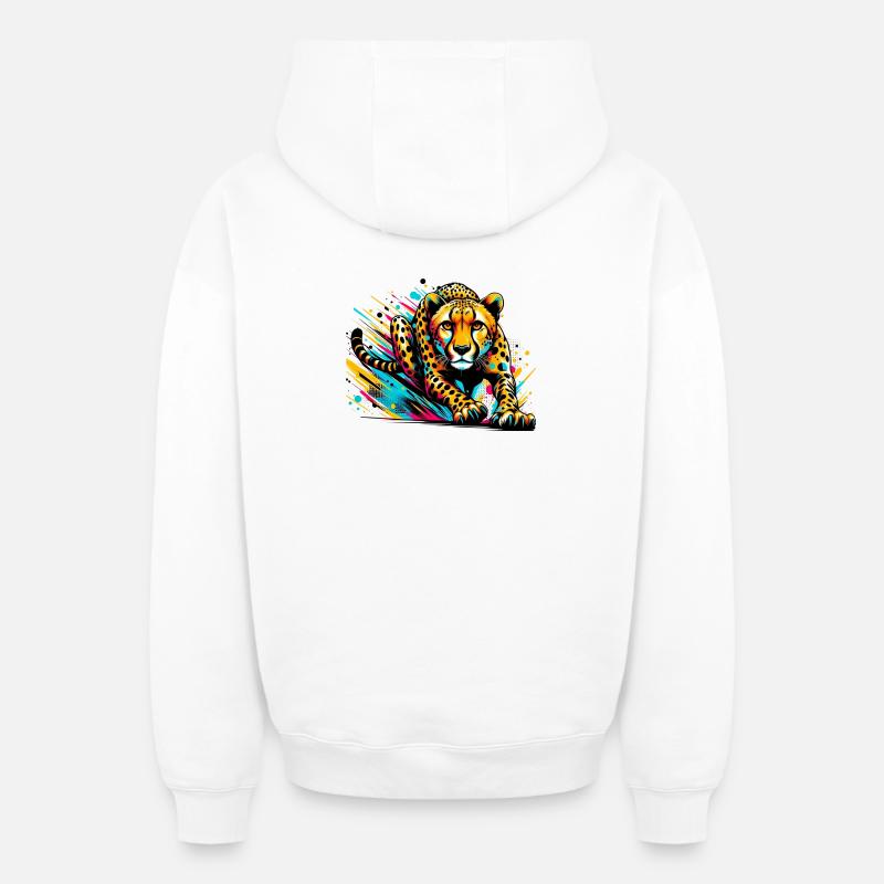 Guépard - Sweat à capuche unisexe zippé oversize épais SPREAD - blanc