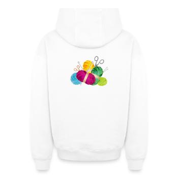 boules de laine colorées et aiguilles à tricoter avec des ciseaux - Sweat à capuche unisexe zippé oversize épais SPREAD - blanc - Dos - AI Model Male 178 light (178cm)