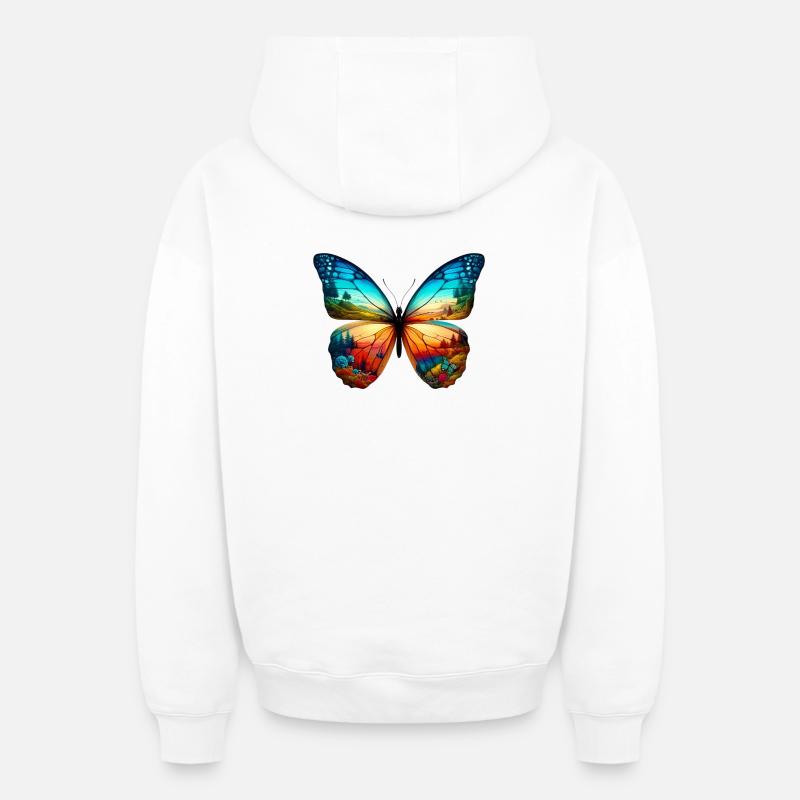 Papillon - Sweat à capuche unisexe zippé oversize épais SPREAD - blanc