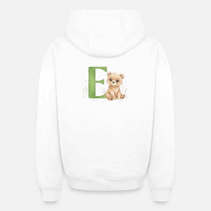 E mit Teddy: Verspielter Buchstabe E - Oversized Heavyweight Unisex Zip Hoodie - Weiß