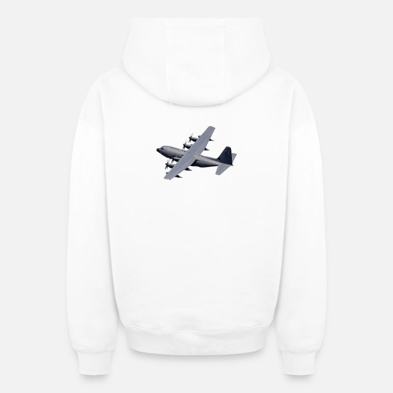 C-130 Silhouette grise - Sweat à capuche unisexe zippé oversize épais SPREAD - blanc