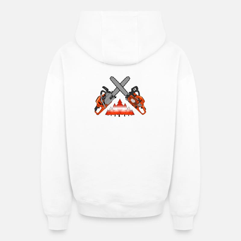 Tronçonneuse - Autriche - Sweat à capuche unisexe zippé oversize épais SPREAD - blanc