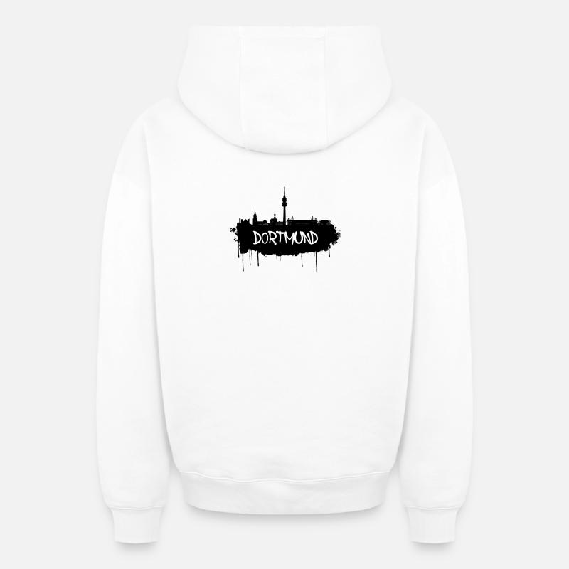Dortmund Graffiti Skyline - Sweat à capuche unisexe zippé oversize épais SPREAD - blanc