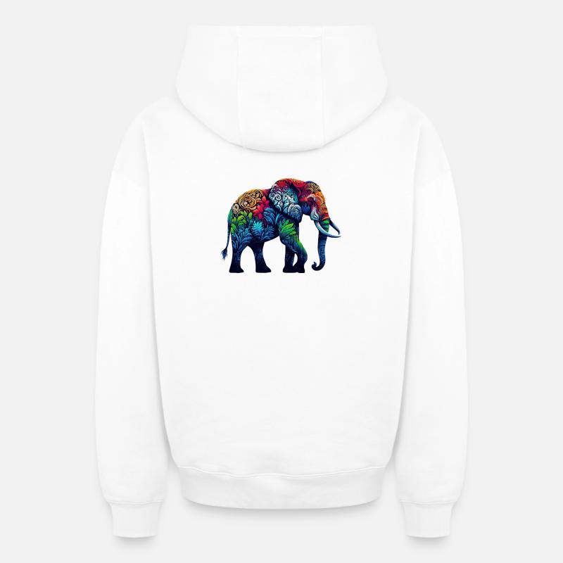 Éléphant - Sweat à capuche unisexe zippé oversize épais SPREAD - blanc