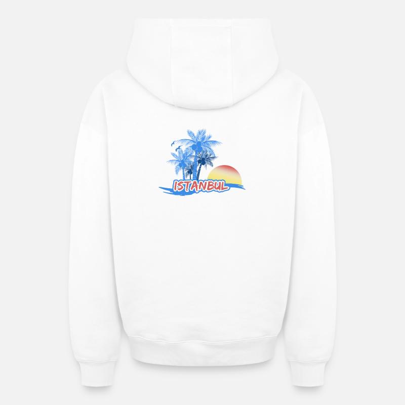 Plage d’Istanbul - Sweat à capuche unisexe zippé oversize épais SPREAD - blanc