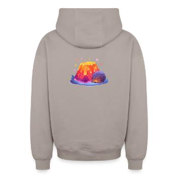Lava Hill Cuddly Hedgehog - Oversized Heavyweight Unisex Zip Hoodie - taupe - Back - AI Model Male 178 light (178cm)