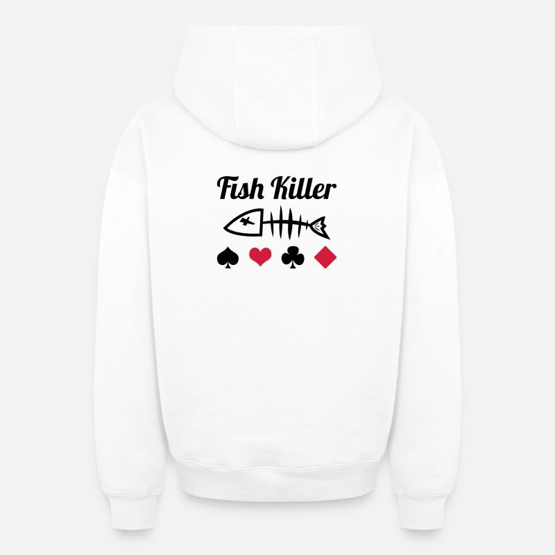 Poker : Fish Killer - Sweat à capuche unisexe zippé oversize épais SPREAD - blanc