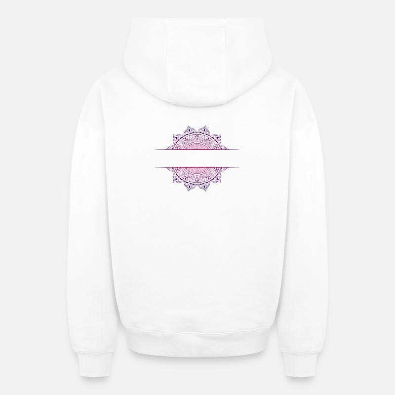 Mandala pink magenta - Sweat à capuche unisexe zippé oversize épais SPREAD - blanc