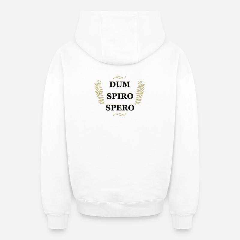 Dum Spiro Spero, citation latine - Sweat à capuche unisexe zippé oversize épais SPREAD - blanc