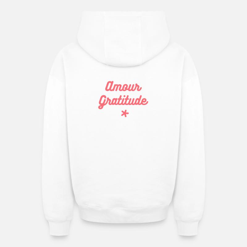Amour & Gratitude - Sweat à capuche unisexe zippé oversize épais SPREAD - blanc