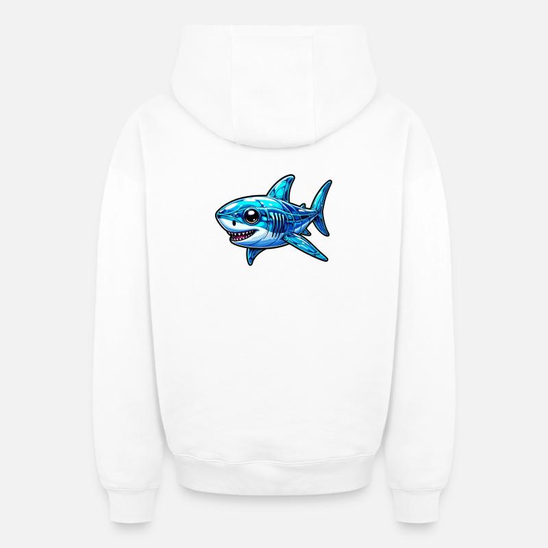 Requin - Sweat à capuche unisexe zippé oversize épais SPREAD - blanc