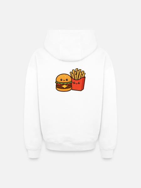 Kawaii Burger & Fries Duo - Oversized Heavyweight Unisex Zip Hoodie - white