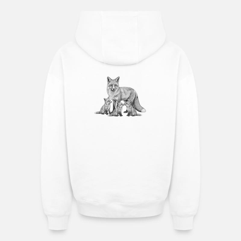 Renard et ses petits  - Sweat à capuche unisexe zippé oversize épais SPREAD - blanc