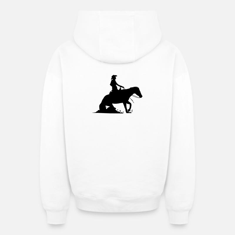 Equitation Western Equestre - Reining - Sweat à capuche unisexe zippé oversize épais SPREAD - blanc