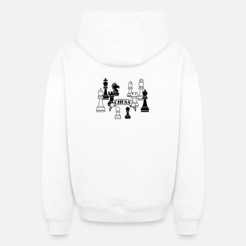 Pièces d’échecs - Sweat à capuche unisexe zippé oversize épais SPREAD - blanc
