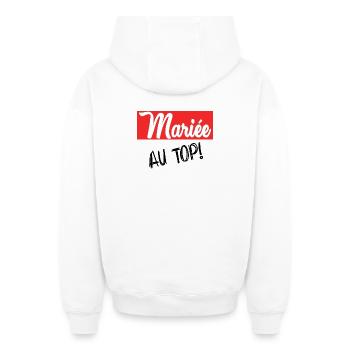ZUKÜNFTIGE BRAUT. Junggesellinnenabschied. HOCHZEIT. MANNSCHAFT - Oversized Heavyweight Unisex Zip Hoodie - Weiß - Hinten - AI Model Male 178 light (178cm)