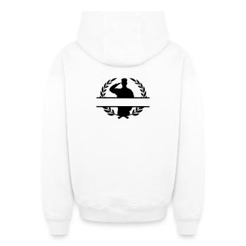 Soldaten-Respekt-Gruß im Lorbeerkranz - Oversized Heavyweight Unisex Zip Hoodie - Weiß - Hinten - AI Model Male 178 light (178cm)
