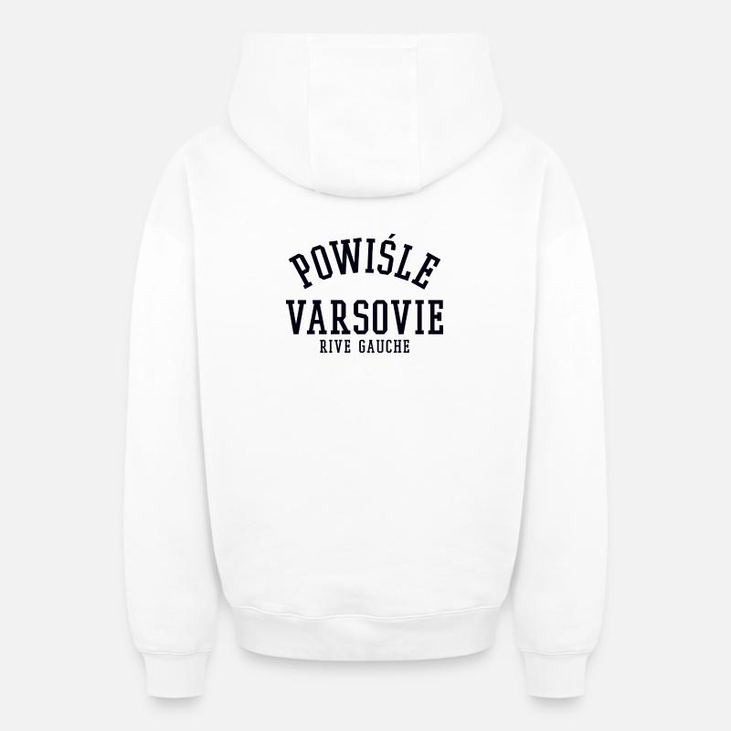 Powisle Warszawa Varsovie - Sweat à capuche unisexe zippé oversize épais SPREAD - blanc