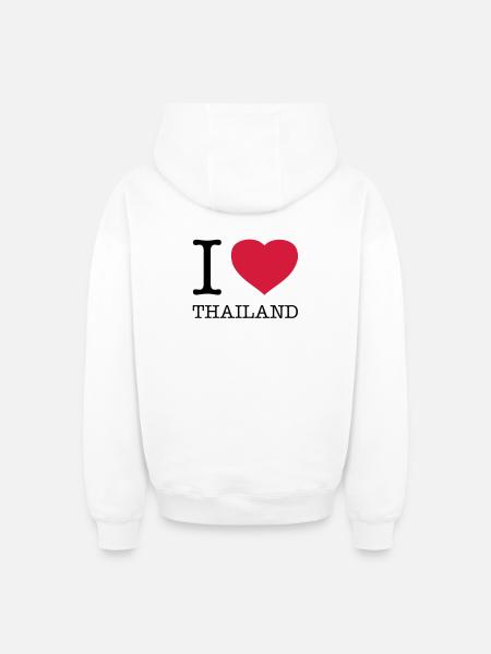 I LOVE THAILAND - Unisex oversize hættetrøje med lynlås i kraftig kvalitet - hvid