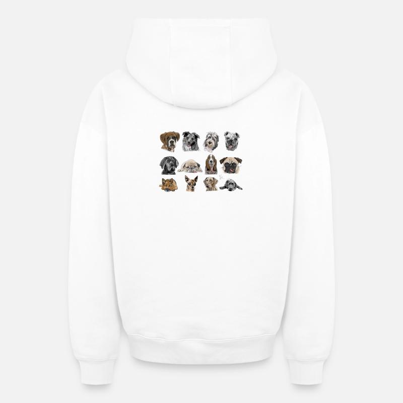 Chiens - Sweat à capuche unisexe zippé oversize épais SPREAD - blanc