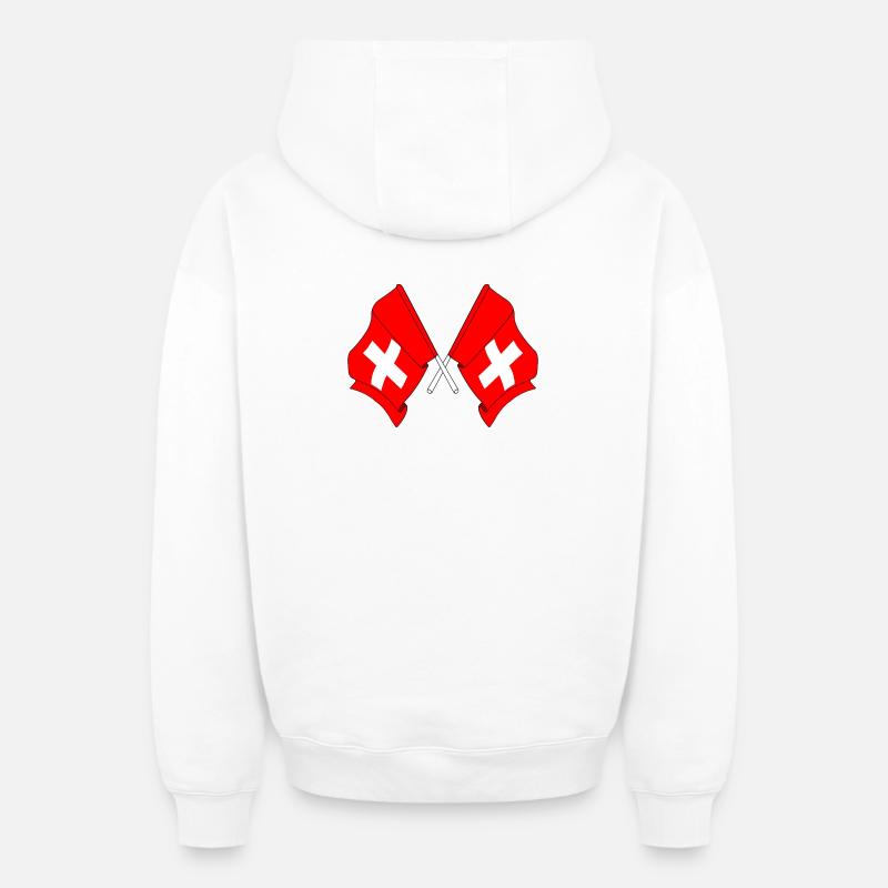 Deux drapeaux Suisse - Sweat à capuche unisexe zippé oversize épais SPREAD - blanc