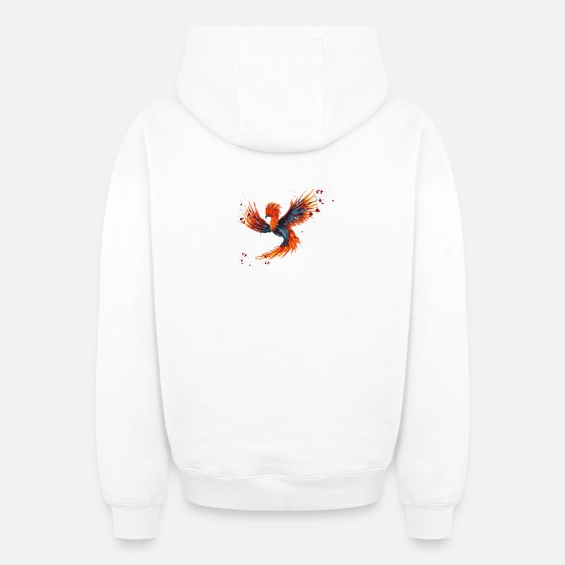 Aquarelle Phoenix - Sweat à capuche unisexe zippé oversize épais SPREAD - blanc
