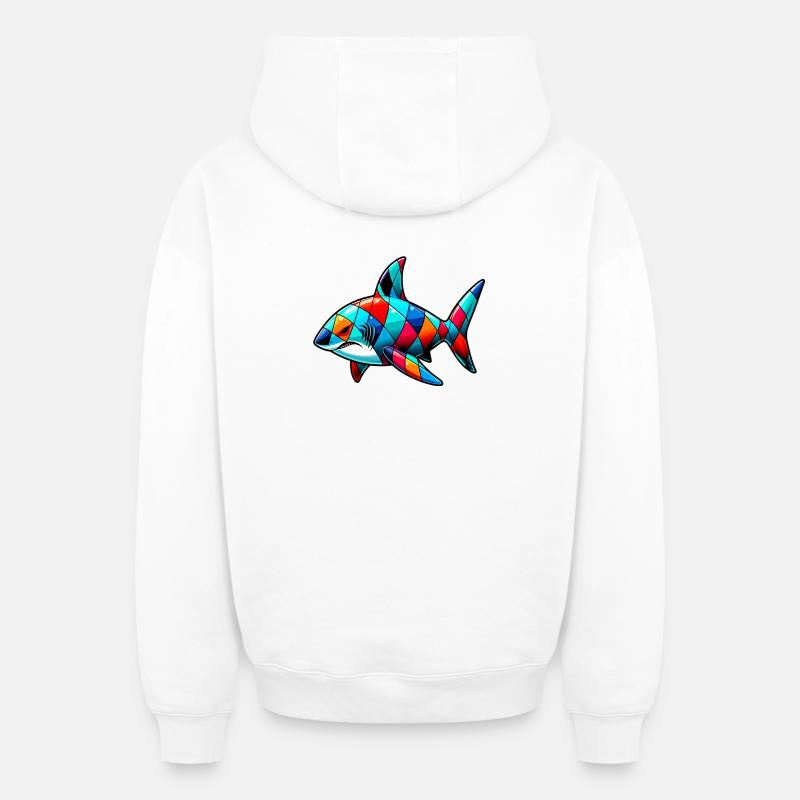 Requin - Sweat à capuche unisexe zippé oversize épais SPREAD - blanc