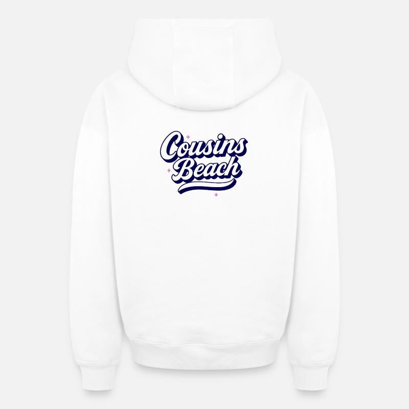 Cousins Beach – Retro Script Design - Oversized Heavyweight Unisex Zip Hoodie - white