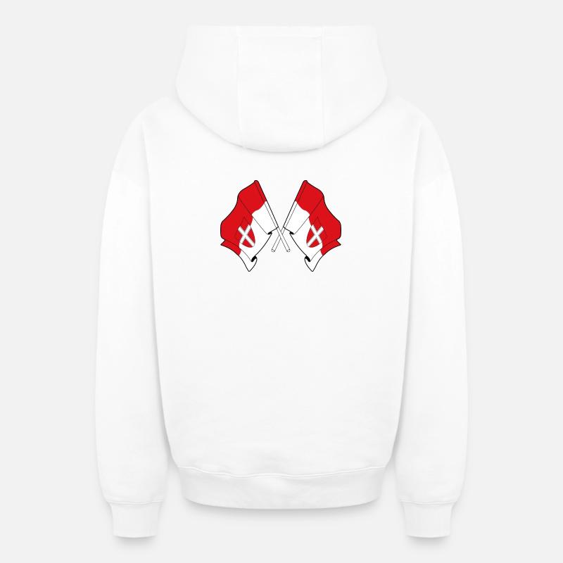 Drapeaux croisés de Vienne - Sweat à capuche unisexe zippé oversize épais SPREAD - blanc